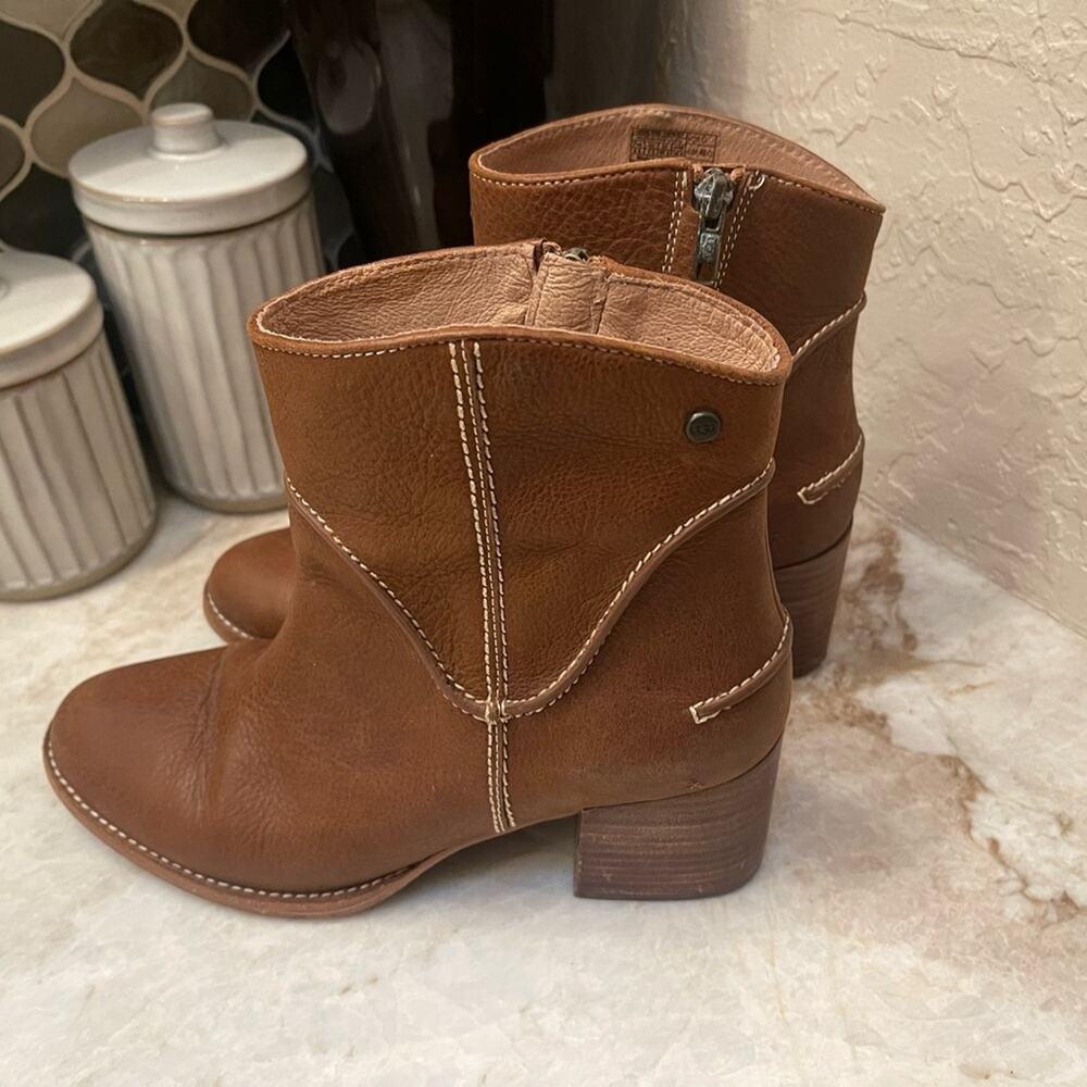 UGG “Annie” Tan Ankle Boots with Stitch Detail
